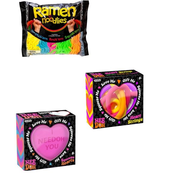Nee-Doh Stress Toys  One of Each- Heart Strings,  Hearts and Ramen Noodlies - Picture 2 of 11